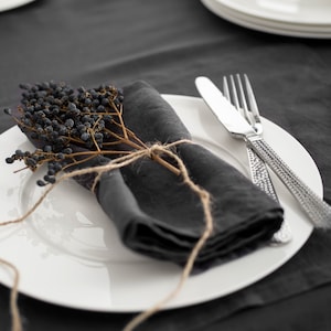 Wholesale pack of Linen Napkins, Black Linen Napkin, Charcoal Gray Linen Tea Towel, Napkins for Table Setting, Custom Made Table Napkin