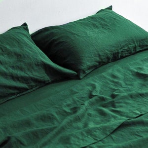 Forest Green Soft Cotton Flat Sheet, Emerald Green Bedding Set, Olive Green Stonewashed Pure Cotton Bedsheet