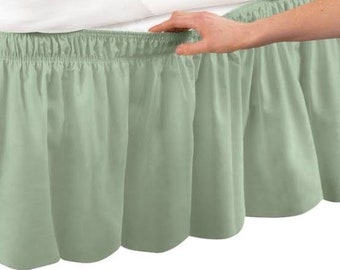 Sage Green Linen Ruffle Bed Skirt with Pillow Covers