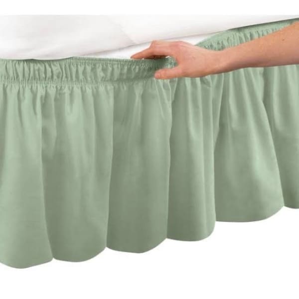 Sage Green Linen Dust Ruffle Bed Skirt, Ruffle Wrap Around Bed Skirt with Pillow Covers