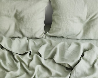 Sage Green Cotton Bedding Set, Soft Cotton Sheets and Pillow Covers