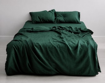 Emerald Green Pure Cotton Duvet Cover, Forest Green Bedding Set
