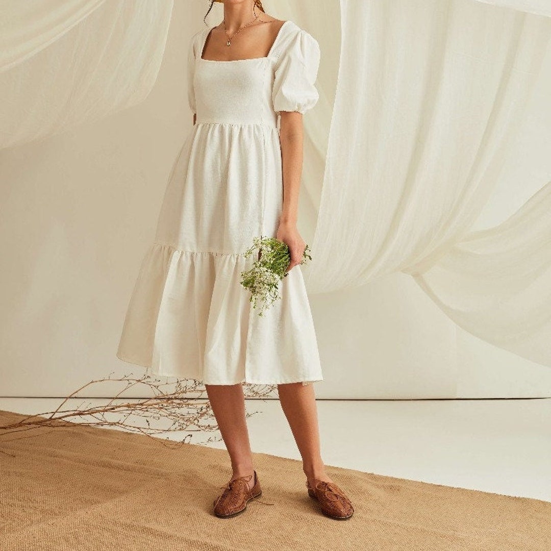 white tiered midi dress Miley Eyelet Perfect for a special occasion or wedding teamed with diamante heels and a satin clutch for a look that will make heads turn ASOS Design Ruched Square Neck