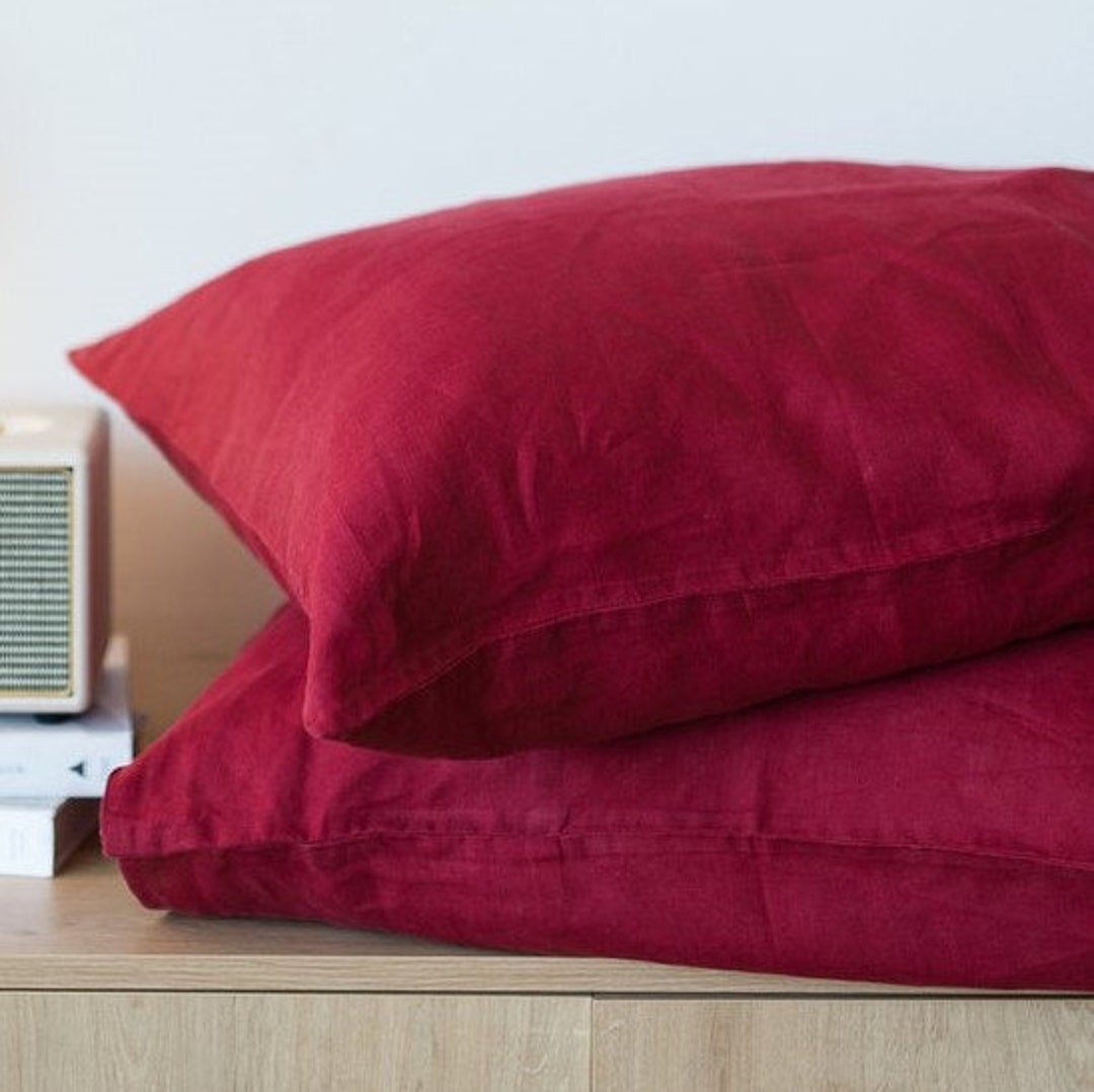 Set of 2 Natural Cotton Back Envelope Pillow Case Cherry Red Etsy