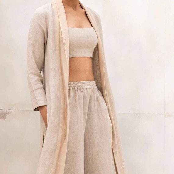 Natural Linen Cami Crop Top, Scoop Neck Bralette