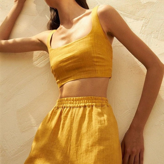 yellow cami crop top