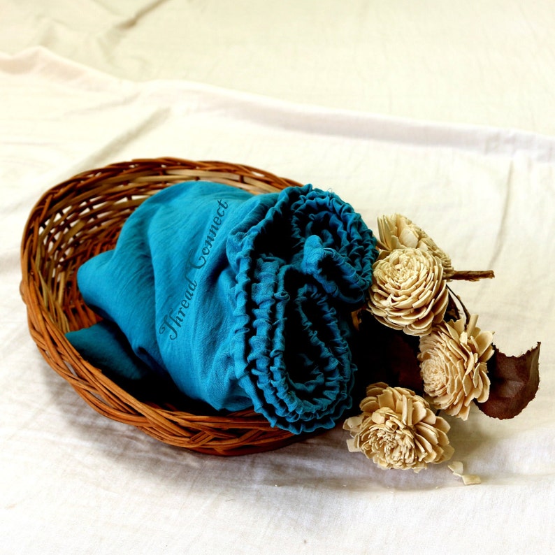 Cherry Red Pure Linen Fitted Sheet, Bright Red Stonewashed Flax Linen Fitted Sheet Teal Blue