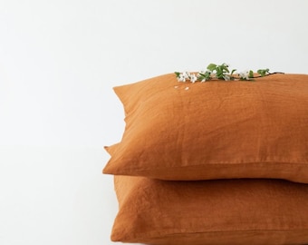 Set of 2 Cinnamon Brown Natural Cotton Back Envelope Pillow Case, Terracotta Soft Cotton Cushion Cover, Halloween Decor