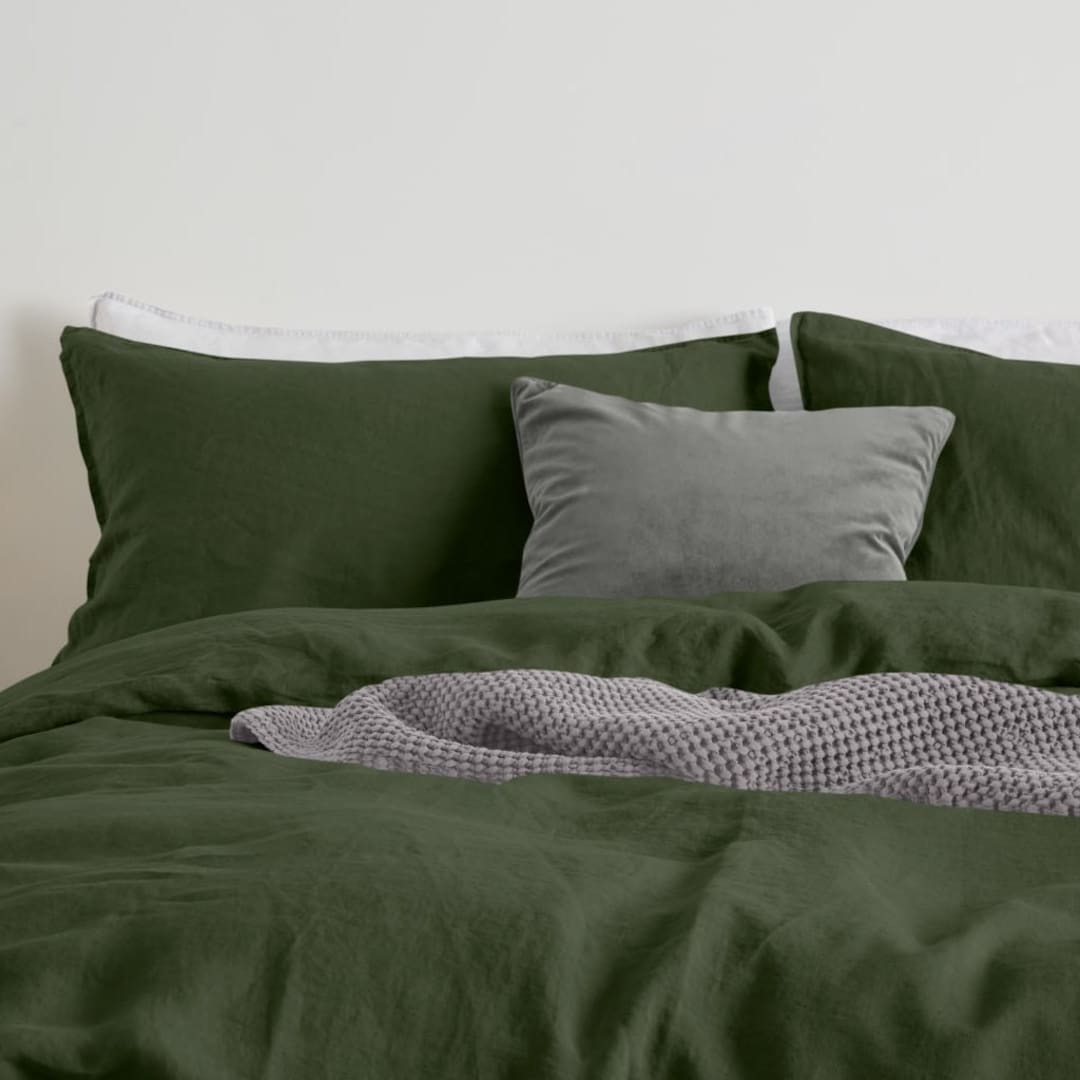 Military Green Pure Linen Flat Sheet Moss Green Linen Bedding Etsy