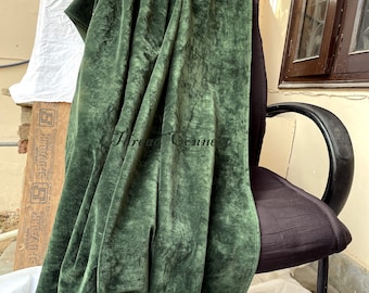 Emerald Green Cotton Velvet Throw Blanket, Jungle Green Soft Velvet Sofa Throw for Living Room, Forest Green Velvet Throw Coverlet
