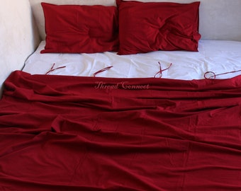 Cherry Red Pure Linen Duvet Cover, Wine Red Linen Bedding Set, Red 100% European Linen