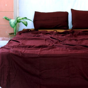 3 Pcs Set Burgundy Pure Linen Duvet Cover, Mauve Linen Bedding Set, Dark Wine Red 100% European Linen