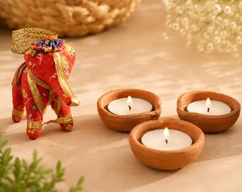 Handmade Clay Candle Holder, Terracotta Tea Light Diya, Wedding Decor