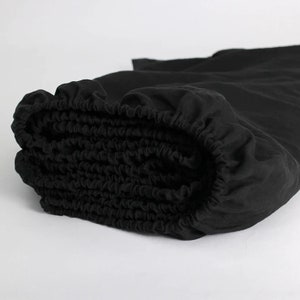 Sábana ajustada de algodón suave negro, sábana ajustada de algodón lavado
