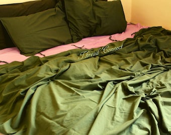Moss Green Soft Cotton Flat Sheet, Military Green Bedding Set, Forest Green Stonewashed Pure Cotton Bedsheet