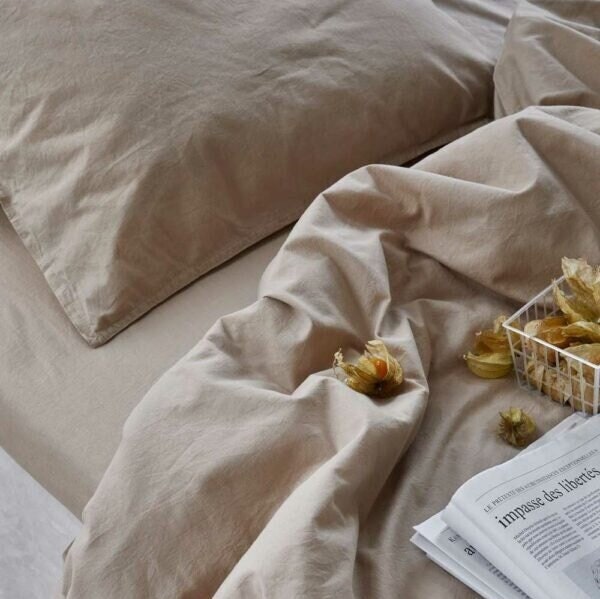 Oatmeal Pure Cotton Duvet Cover, Natural Soft Cotton Bedding Set, Beige Washed Comforter Cover