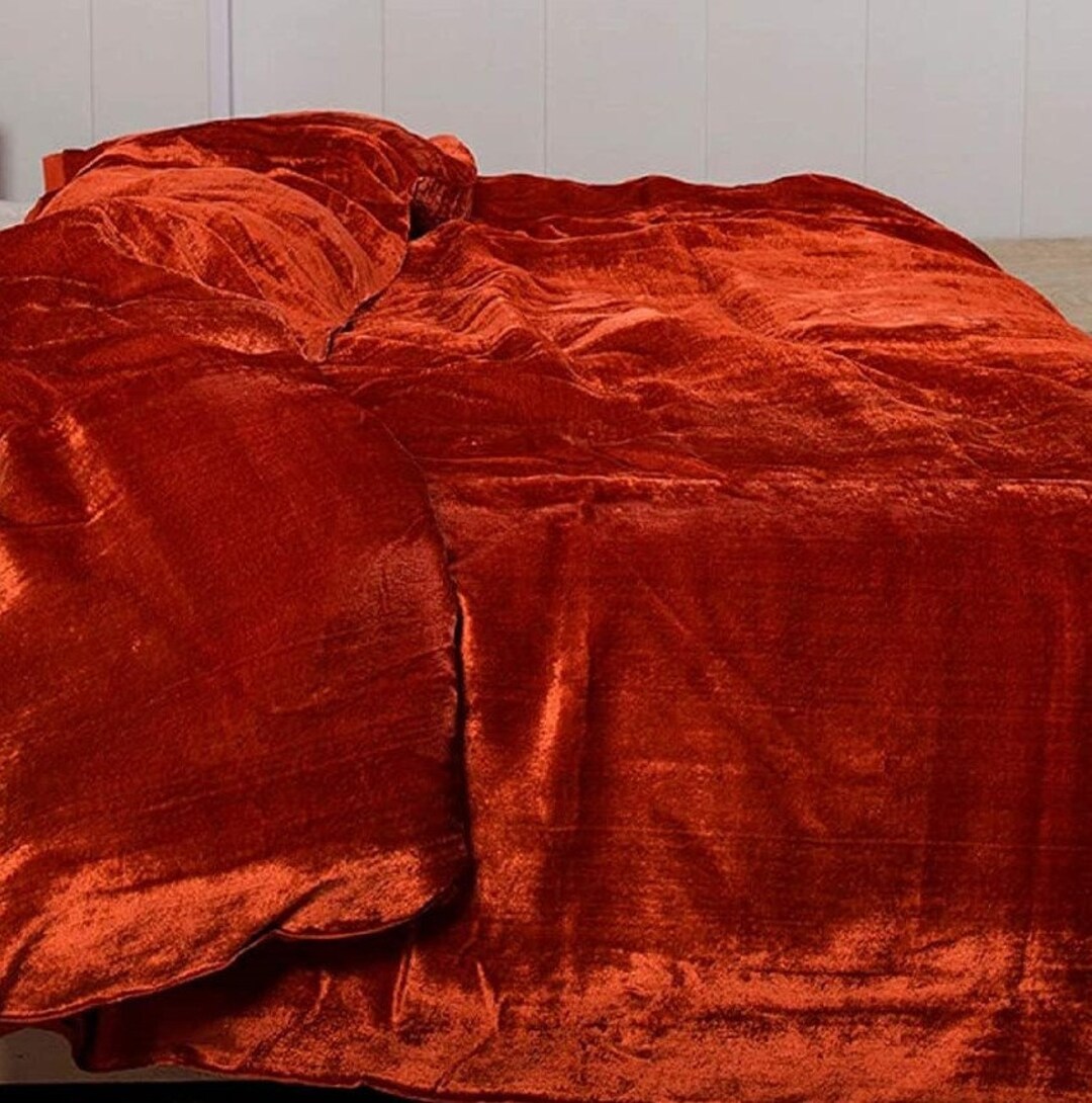 Burnt Orange Crushed Velvet Duvet Cover, Rust Orange Soft Velvet