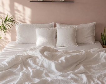 White Pure Cotton Duvet Cover, Boho Bedding Set, Washed Comforter Cover