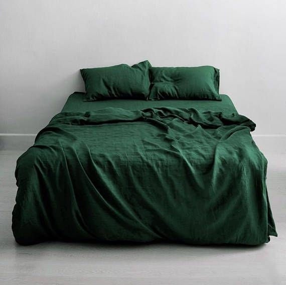 Moss Green ,Pure Linen-Cotton Mix,3Pcs-Duvet/4Pcs-Sheet Set 