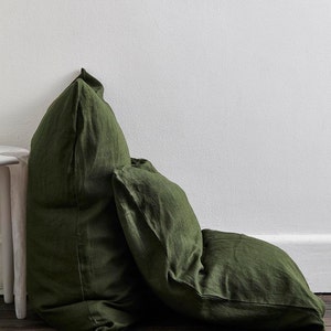 Set of 2 Pure Linen Military Green Back Envelope Pillowcases, Emerald Green Linen Cushion Cover, Moss Green Washed Linen Pillow Shams