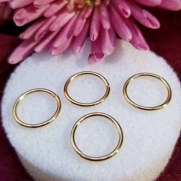 10K Solid Yellow Gold Nose ring, Conch, Septum, Helix 20g, 18g, or 16g. 10mm-5mm. Simple and perfect high quality, made to order.