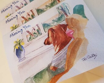 Single Missing You blank card | Errol the dachshund