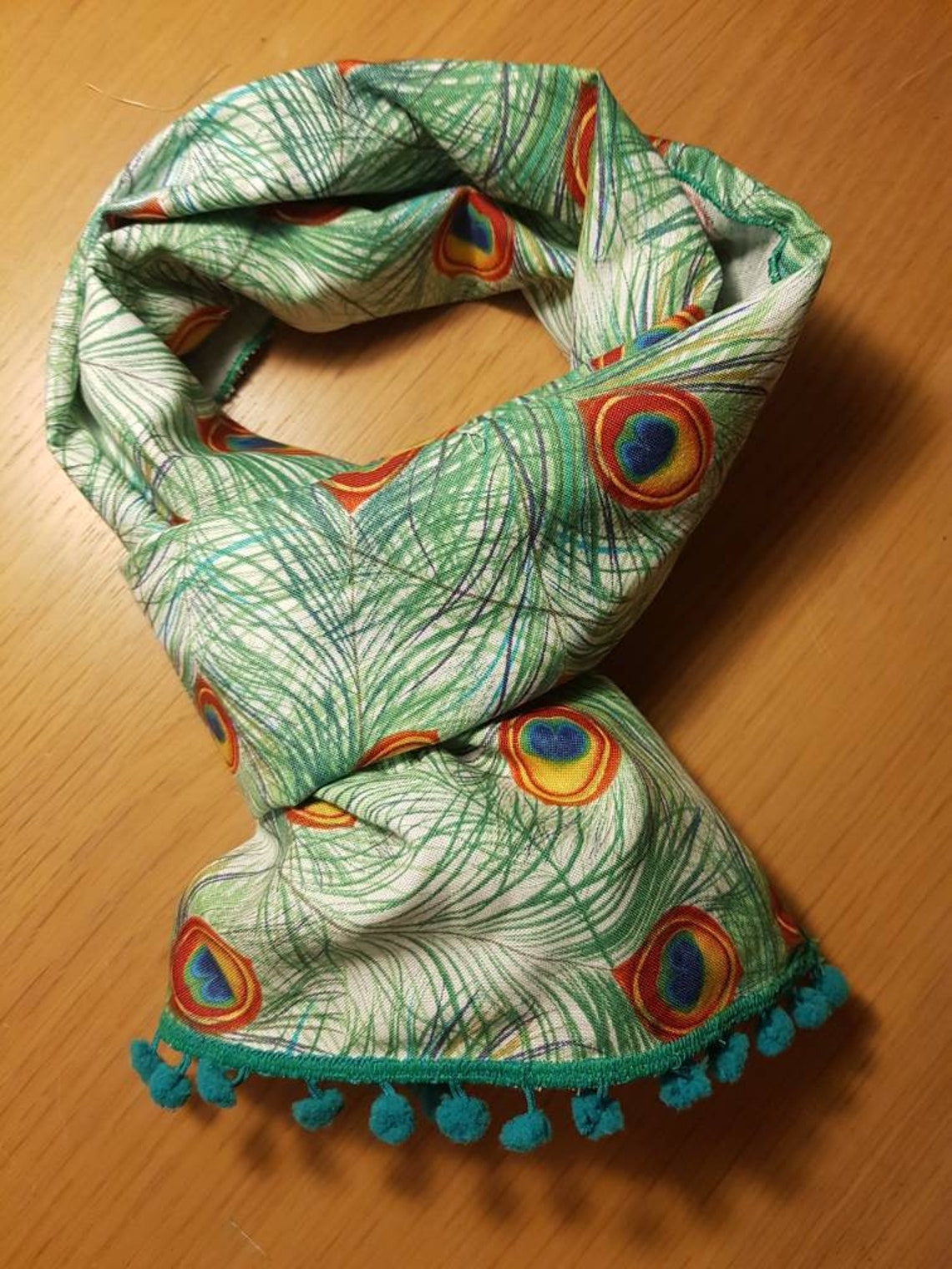 Peacock feather scarf with pompoms Etsy