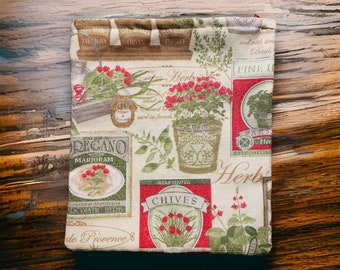 Handmade lined herbs zip-up bag