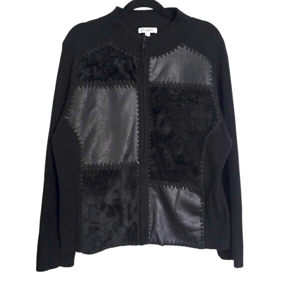 Y2K Graffiti Black Patchwork Full Zip Sweater Jac… - image 1