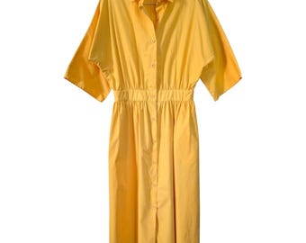 Vintage Yellow Button-front Midi Dress  Long Sleeve Fit & Flare Dress   Size S/M - Etsy