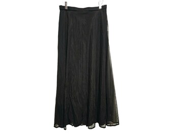 Vintage Tadashi Shoji Schwarzer Mesh Tüll Midi Rock | Damen 12P Petite Medium Sheer Lagenrock | Festliche Witchy Gothic Mode für Damen