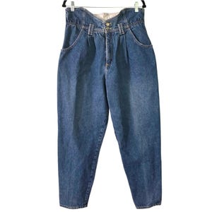 Jeans vintage Gitano 13/14 blu con vita a sacchetto e pieghe sul davanti / Donna 34 Vita alta Gamba affusolata Cucitura interna 28 / Moda denim retrò anni &#39;80