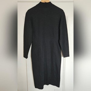 Vintage PORTS International Virgin Wool Mock Neck Midi Sweater Dress Womens Medium Black Long Sleeve Dress Retro 80s Modest Knitwear image 3