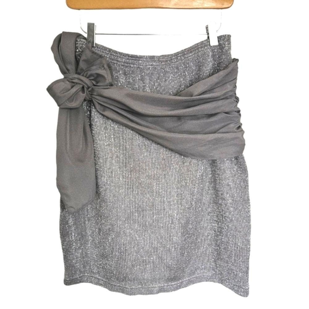 Vintage Nina Hazan Silver Metallic Wrap Sash Skirt | Sparkly