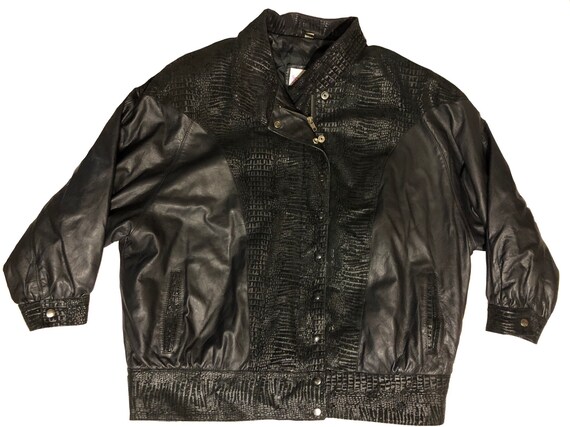 80s leather jacket XXL - Black vintage genuine lea