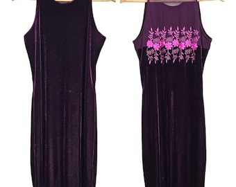 Vintage 90s Violet Purple Stretch Velvet Mesh Back Bodycon Mini Dress | Womens 14 Large Sleeveless Cocktail Dress | Scene Sheer Party Dress
