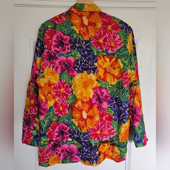 Vintage *Stained Lining* Adolfo Vibrant Floral Bl… - image 4