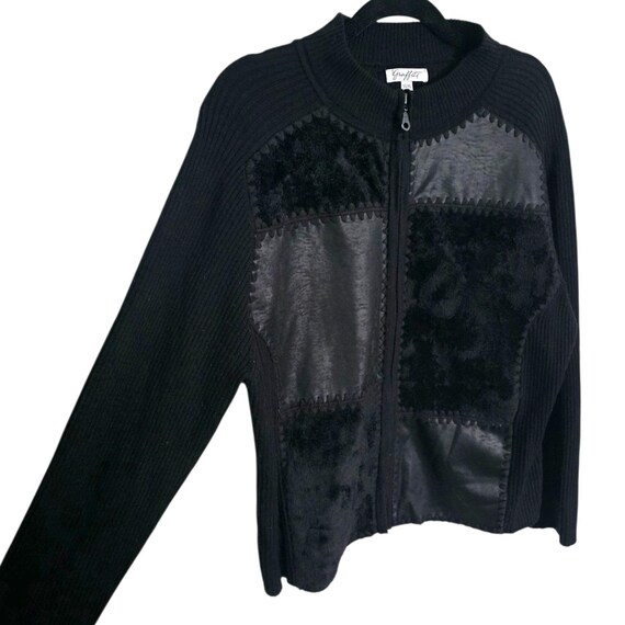 Y2K Graffiti Black Patchwork Full Zip Sweater Jac… - image 2