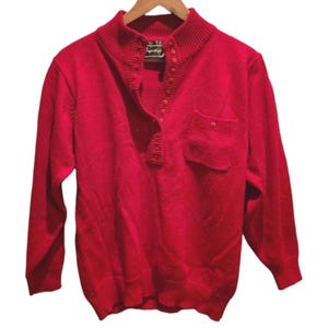 Vintage Perspective Red Buttoned Mockneck Henley Sweater Medium