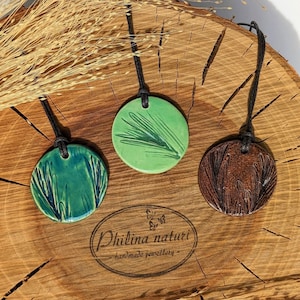 Large natural ceramic necklace with plant print