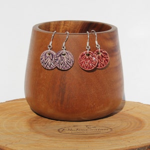 Keramik-Ohrringe mit Mandala-Muster in rubinrot oder lila, Silber 925 zdjęcie 1