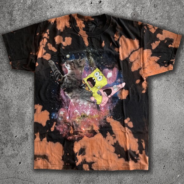 Unisex Acid Wash Spongebob Dans l’espace T-Shirt psychédélique
