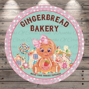 Gingerbread Bakery Sign | Lightweight Metal Wreath Sign | Sweet Holiday Christmas Decor | No Holes in Sign