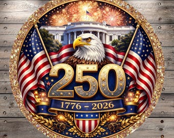 USA 250 Gold Eagle Patriotic Aluminum Metal Wreath Sign (Lightweight, No Holes)