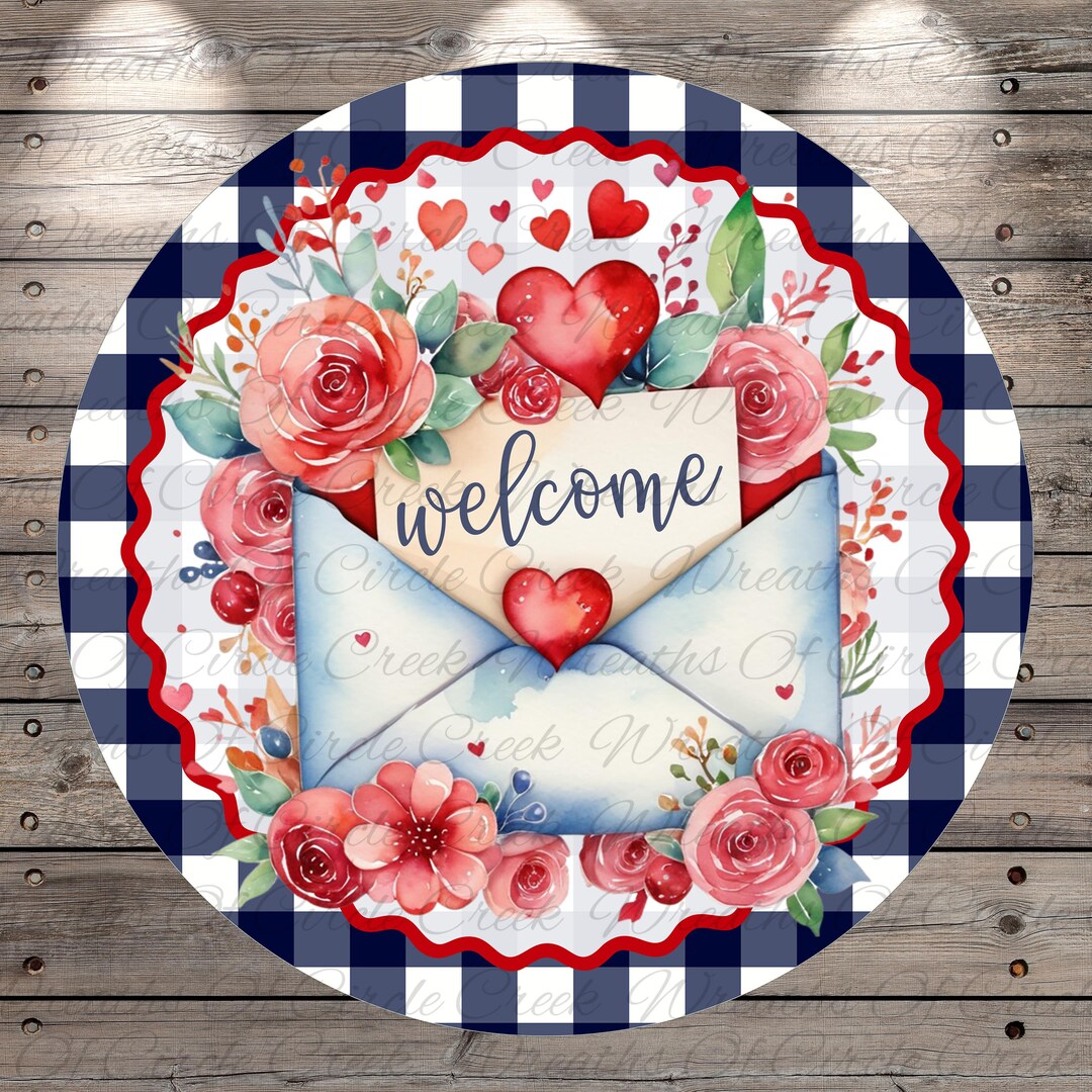 Welcome Love Letter Sign | Lightweight Round Metal Wreath Sign | No ...