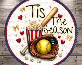 Tis the Season Softball Sports Aluminum Metal Wreath Sign (Lightweight, No Holes)