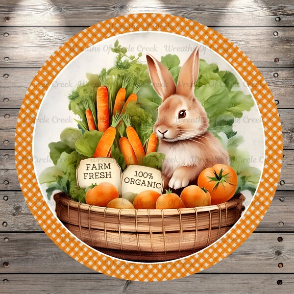 Bunny, Carrots, Fresh Farm, Orange, Spring, Light Weight, Metal Wreath Sign, Round, With No Holes