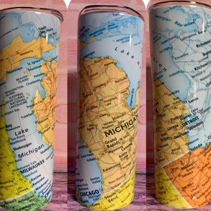 vaso fresco de doble pared / mapa de Michigan / recuerdo / vacaciones / bebidas calientes y/o frías / taza de viaje / café