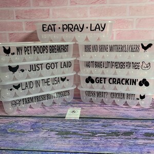 Funny Egg storage containers cartons for farm fresh eggs from your free range chickens - get crackin'  laid in the USA  pet poops breakfast