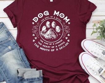 Dog Mom - the soul of a witch, fire of a lion heart of a hippie - graphic tee t-shirt top womens mens unisex YOU CHOOSE shirt size and color
